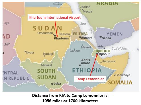 Map of Sudan NEO staged from Camp Lemonnier, Djibouti.
