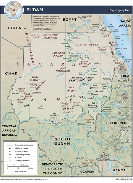 Map of Sudan - Physical - CIA sm