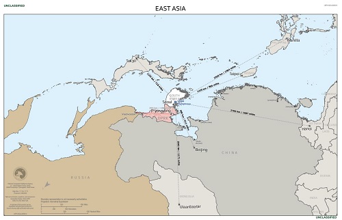 Map South Korea - East Up Perspective